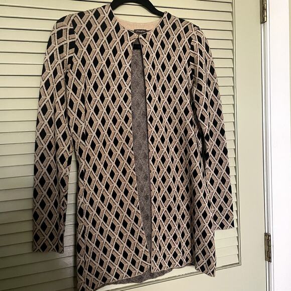 J McLaughlin Small Cotton Blend Black Gold Diamond Cardigan - Picture 2 of 5